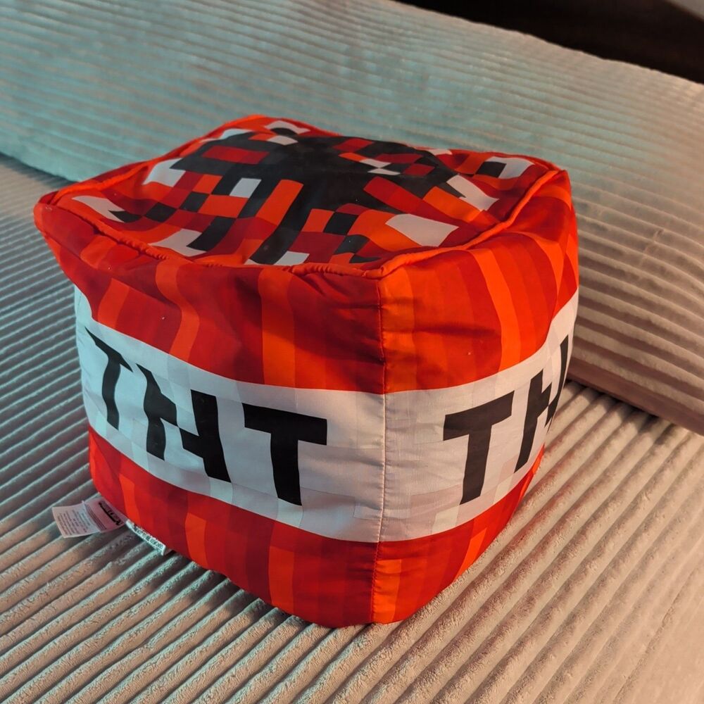 Minecraft TNT Bean Bag Pillow Cube 12” Licensed Mojang Jay Franco Gamer Decor